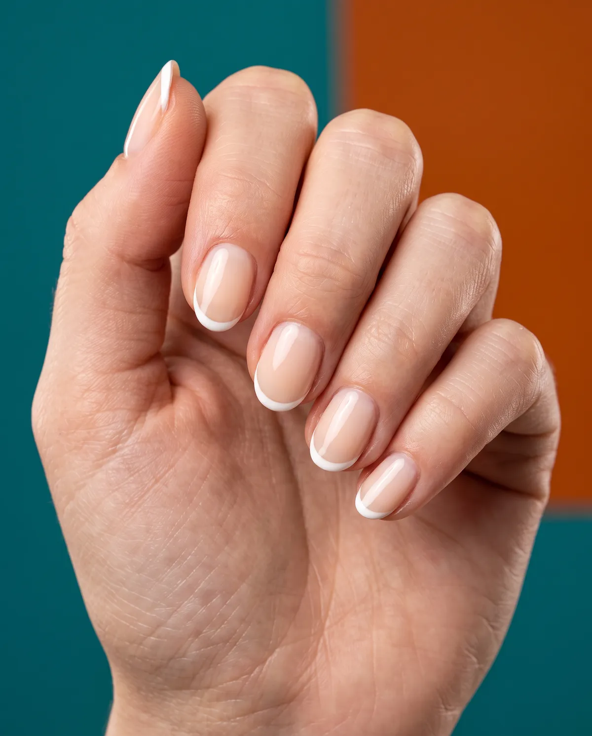 Micro French, Short Almond — almond short almond nails with micro white french on short soft almond nails, sheer milky base, gloss seal