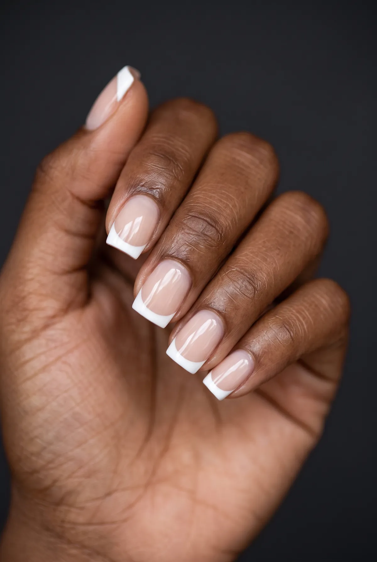 Polar White Tip — square winter nails with sheer nude base, square shape, keep nails short, paint a straight white tip line higher than a…